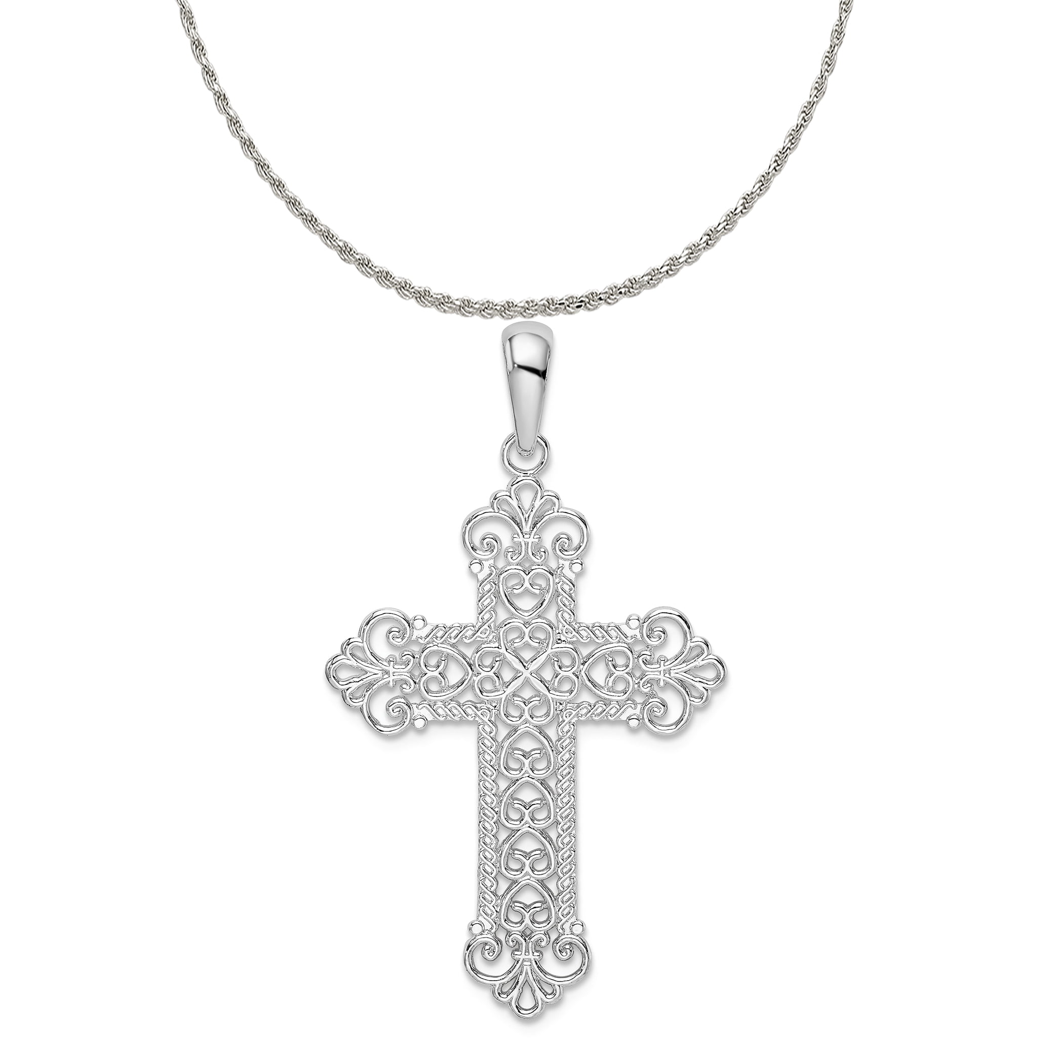 Sterling Silver Polish Filigree Rope Edge Fleur de Lis Cross Pendant Sterling Silver Polish Filigree Rope Edge Fleur de Lis Cross Pendant