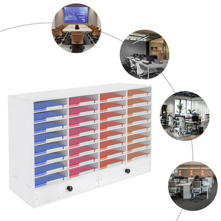 Denest Adjustable Literature Organizer, 32 Compartment with 2 Drawers White NEW