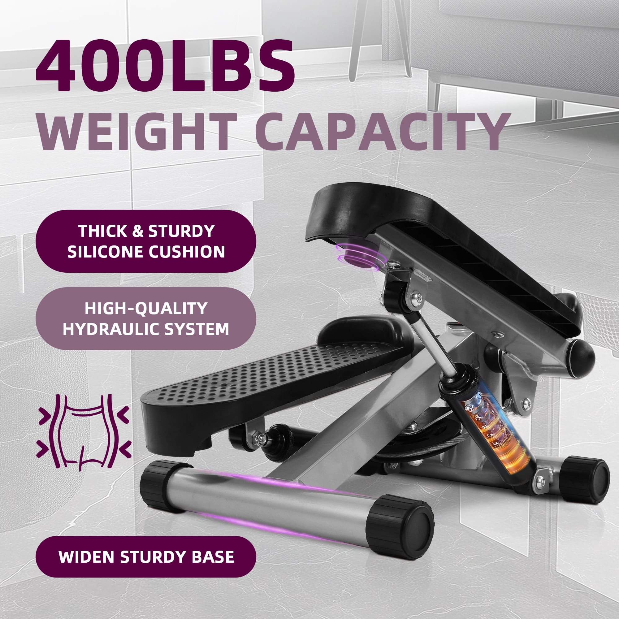 Signature Fitness Mini Stepper with Resistance Bands, Compact Stair Stepper for Full Body Workout