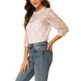 thumbnail image 5 of Allegra K Women's 3/4 Sleeves Ruffle Mock Neck Sheer Lace Tops, 5 of 7