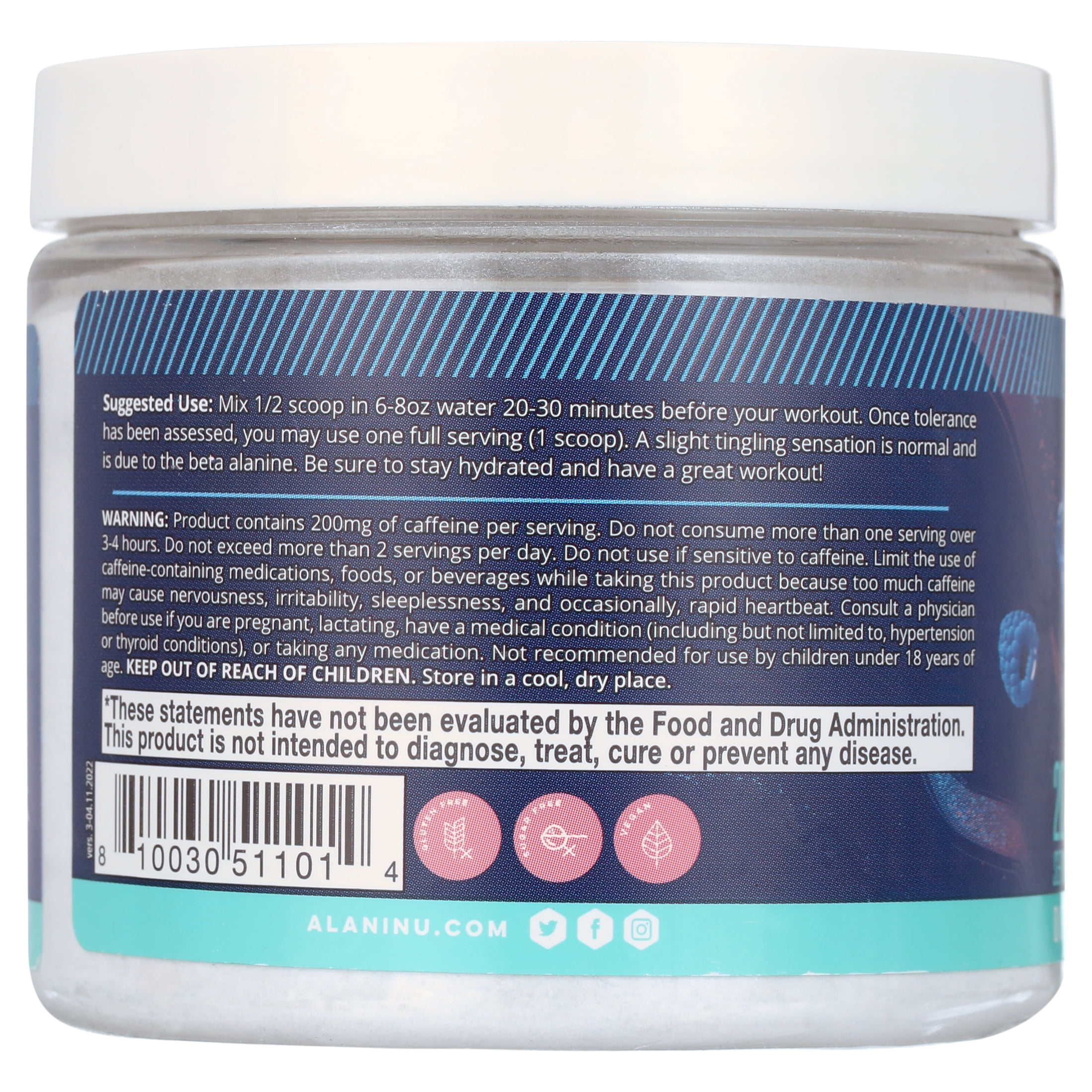 Alani Nu Pre-Workout Powder, Breezeberry, 20 Servings, 200mg Caffeine