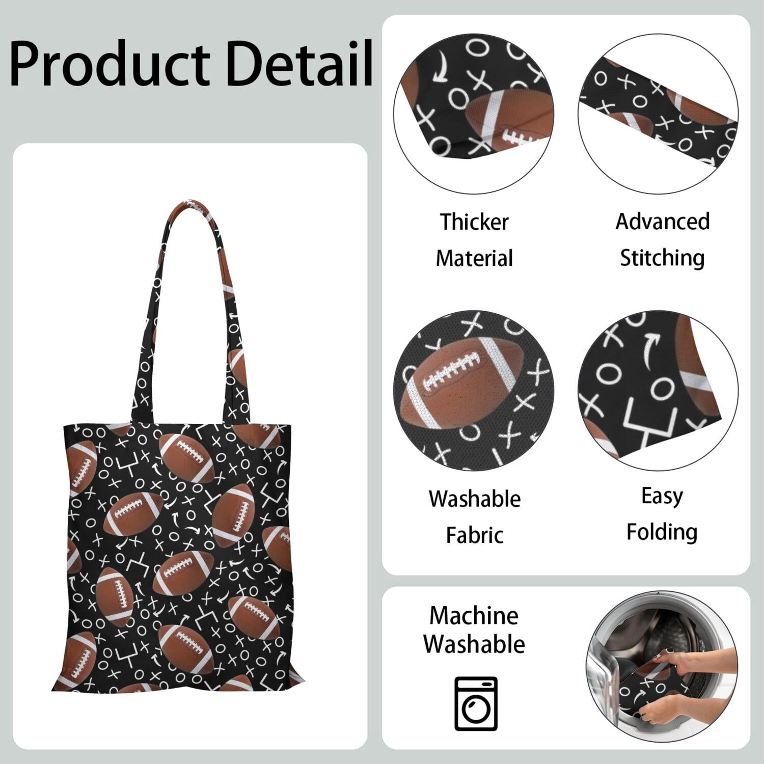 Player Sports Canvas Tote Bag – Baseball Football Soccer Basketball Print Reusable Tote Bag, Kids Boys Teen Athlete Team Competition Play Training Softball Volleyball Tennis Golf
