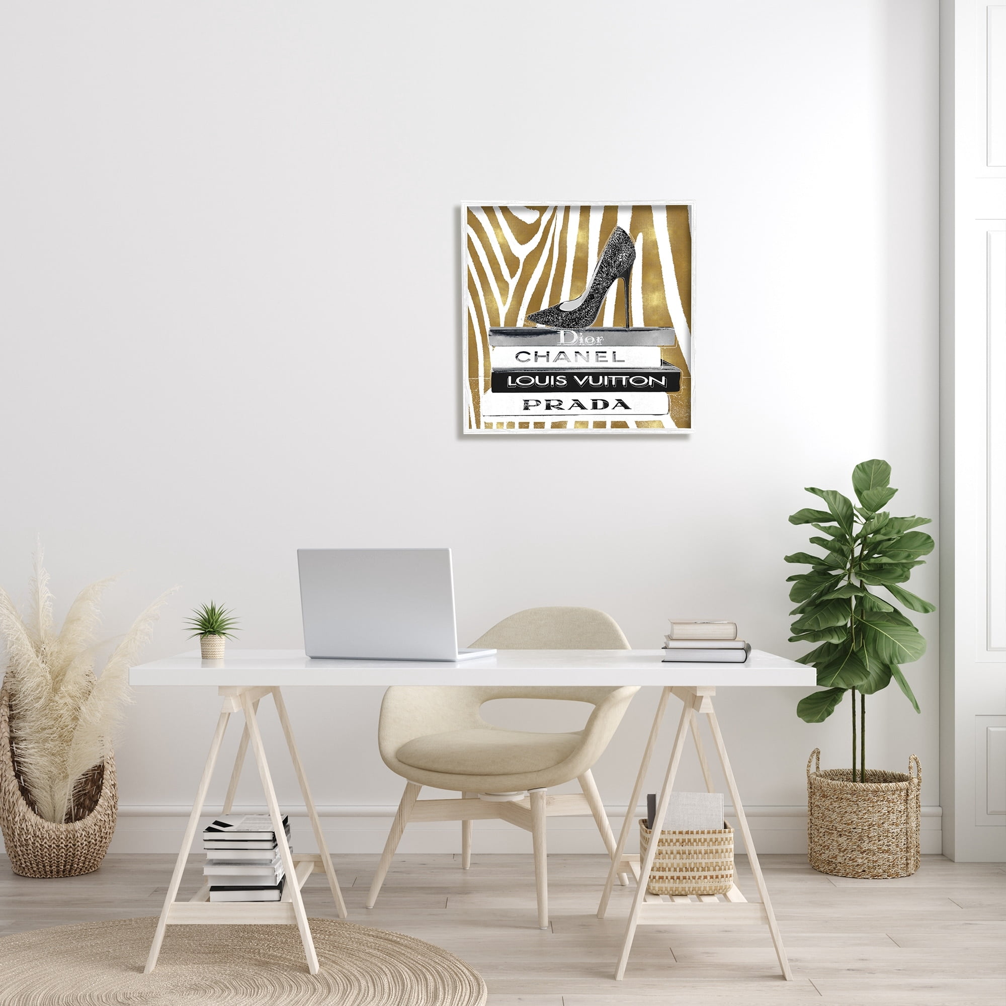 Stupell Industries Fashion High Heel Bookstack Glam Gold Zebra Print, 24 x 24,Design by Madeline Blake