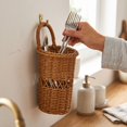 thumbnail image 6 of Handwoven Rattan Wall Hanging Storage Basket,Cylindrical Open Weave Organizer for Bathroom Kitchen Entryway and Boho Home Decor,9.1 Inch, 6 of 7