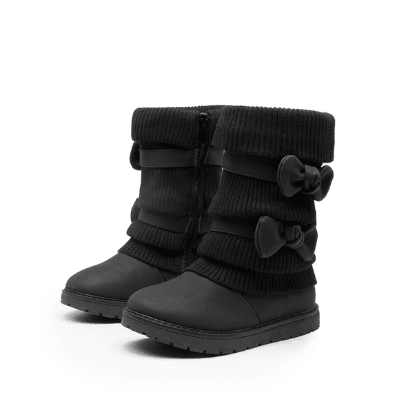 Burudani Girl's Kid's Cute Zipper Flat Heel Mid Calf Boot Shoes KLOVE BLACK Size 13