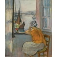 thumbnail image 2 of Henri Lebasque 15x17 Gold Ornate Wood Frame and Double Matted Museum Art Print Titled - Young Woman in Front of the Window Open to the Island of Yeu, 2 of 4