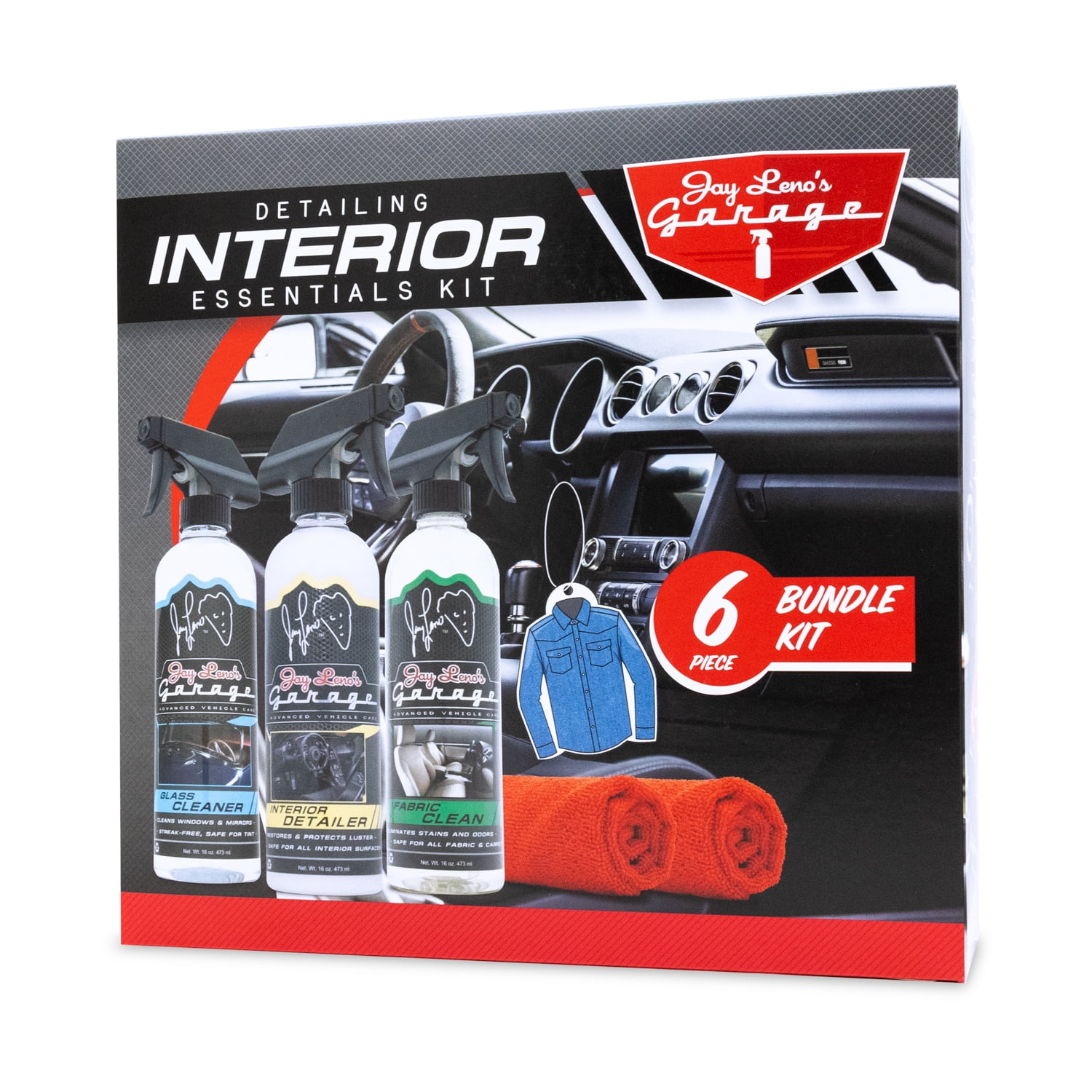 Jay Leno's Garage Interior Essentials Detailing Kit (6 Piece) - All-in-one Interior Car Cleaning Kit