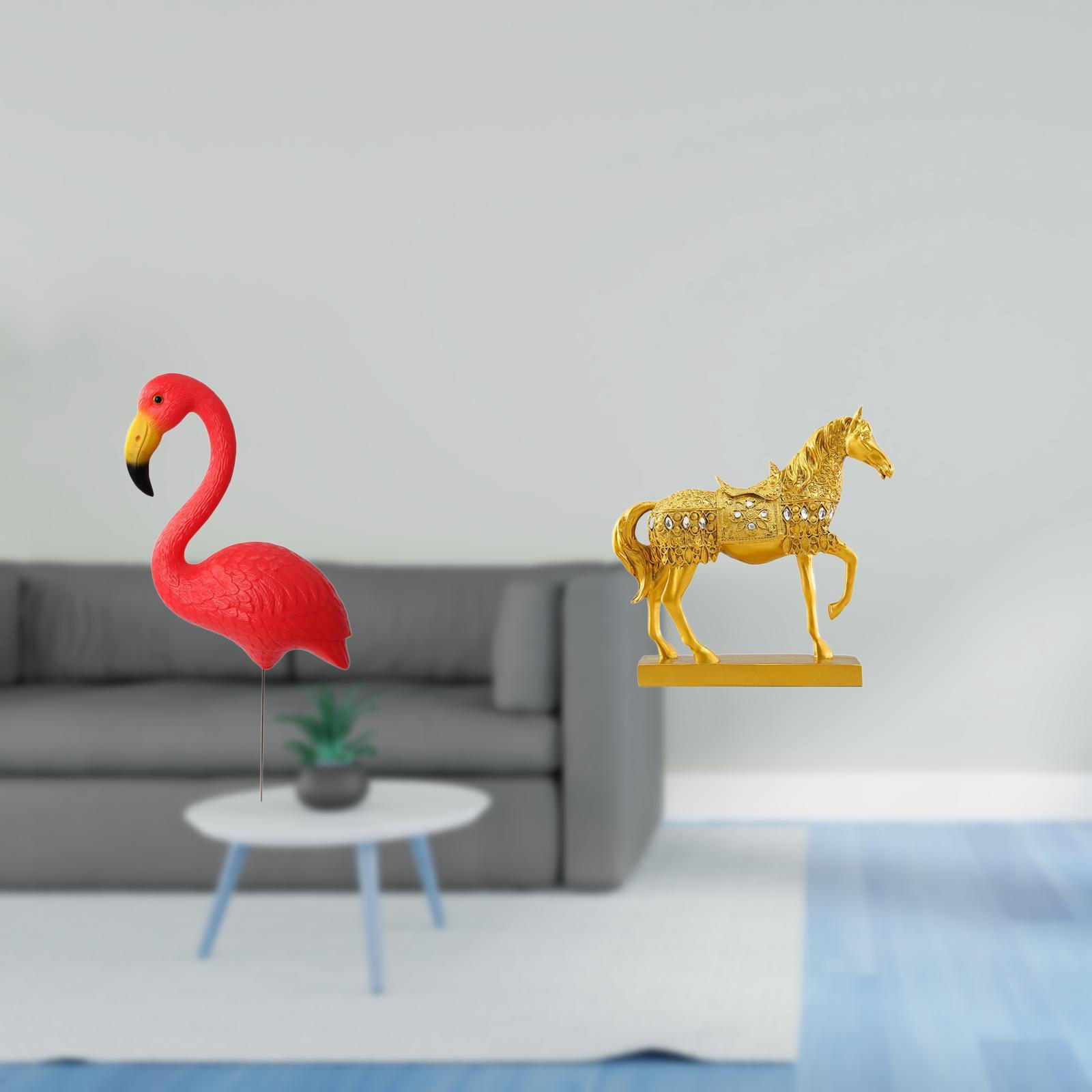 Miulika Flamingo Bird Statue Figurine Yard Art Ornament Horse Sculpture Animal Figurine Engraved Resin Garden Stake for Holiday Spring Home Office Decor