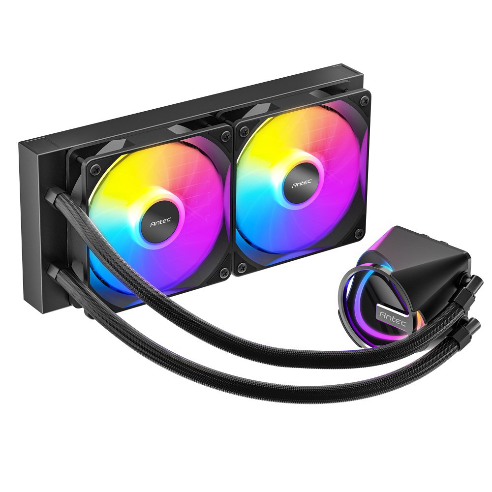 Antec Skeleton 240 ARGB Liquid CPU Cooler, 240mm Radiator, 2 x 120mm PWM ARGB Fans, Hydraulic Bearing, Copper Base, Intel LGA 115X/1200/1700/20XX, AMD AM4/AM5, Black