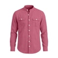 thumbnail image 4 of Cotton Blend Men Short Sleeve /Long Sleeve Button Down Shirts Solid Color Henley Collar Tshirt With Pockets, 4 of 6