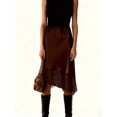 thumbnail image 5 of Dark Brown Satin Lace Midi Skirt Asymmetrical Hem Loose Fit Elegant Solid Color For Party Work Daily Wear, 5 of 8