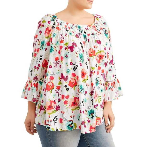 Terra & Sky Women's Plus Size Woven Peasant Top