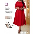 thumbnail image 5 of Red Plus Size Womens Fit & Flare Midi Dress With 3/4 Sleeve And Round Neck, 5 of 5