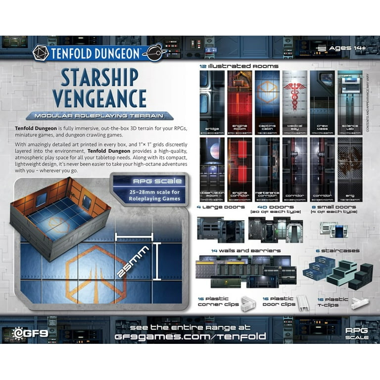 Gale Force Nine Tenfold Dungeon Starship Vengeance Modular Roleplaying Terrain Set with Quick Setup and 1 x 1-Inch Scale Gale Force Nine Tenfold Dungeon Starship Vengeance Modular Roleplaying Terrain Set with Quick Setup and 1 x 1-Inch Scale
