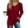 thumbnail image 2 of Qaspx Sweatshirts for Women Lightweight V Neck Long Sleeve Shirts Casual Loose Ribbed Tops, 2 of 6