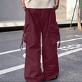 thumbnail image 4 of YLSDY Men's Multi-Pocket Oversized Cargo Pants, Elastic Waist Drawstring, Wide Leg Streetwear Outdoor Trousers Wine M, 4 of 7