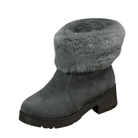 OJSFQUFP Womens Booties Ladies Fashion Winter Solid Color Plush Zipper Thick Heel Warm Cotton Shoes Short Boots Boots Grey 40