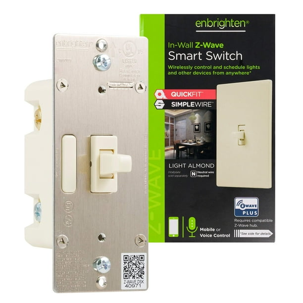 Enbrighten 14293 Interruptor de Palanca Inteligente Z-Wave Plus en la Pared con Ajuste Rápido y Cable Simple, Gen5, Almendra Claro, 14293