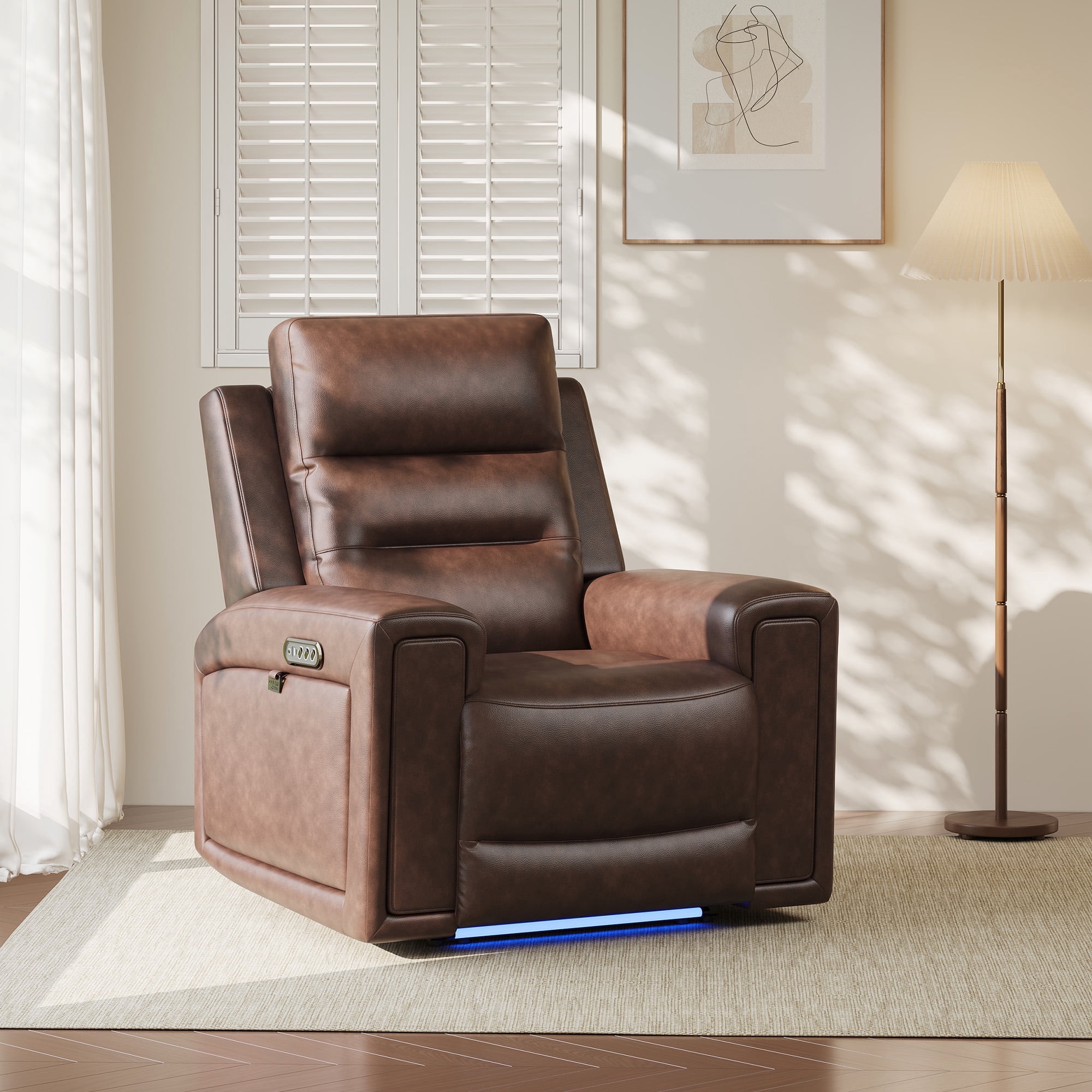 COLAMY Electric Power Recliner Chair with Triple Motor, Adjustable Power Headrest and Lumbar Support, Heavy Duty Home Theater Seating with LED, USB Type-C Ports, Storage, Dark Brown