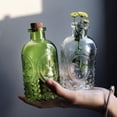 thumbnail image 6 of Vintage Design Embossed Green Glass Bottles, Apothecary Flower Bud Vase with Cork Lid, 6 of 6