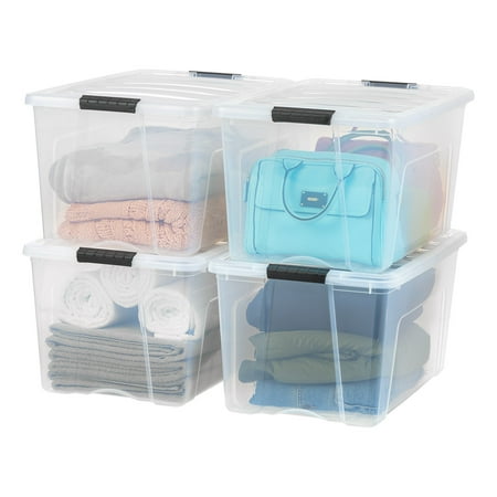 IRIS USA 72 Qt. Plastic Storage Bins with Lids  Clear  Latching  Stackable  Totes 4Pk