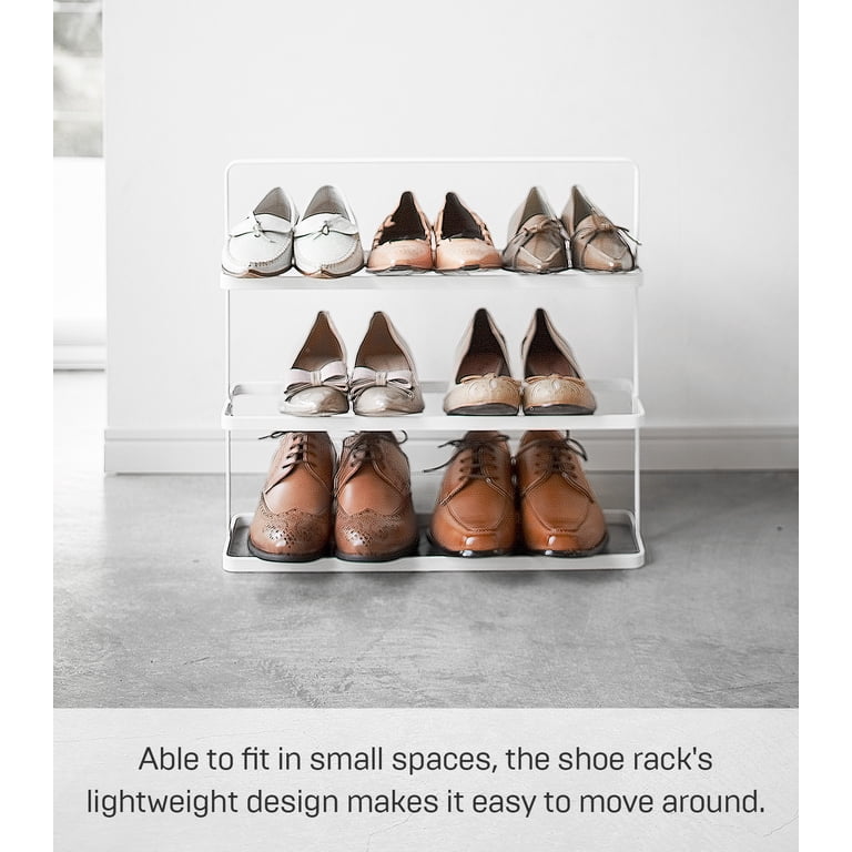 Yamazaki Home Metal Shoe Rack - White, Steel, Short, Holds 6-9