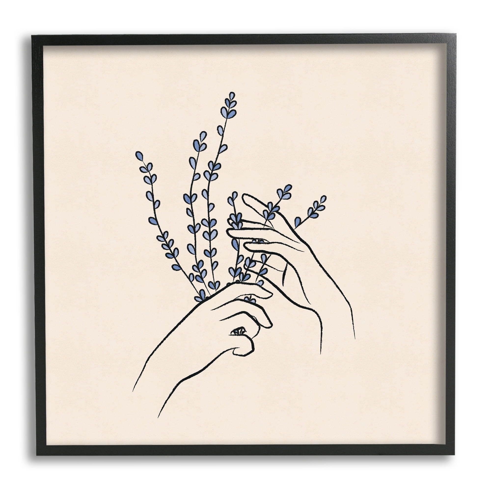 Stupell Industries Hands Holding Lavender Sprigs Botanical Line Doodle Graphic Art White Framed Art Print Wall Art, Design by JJ Design House LLC