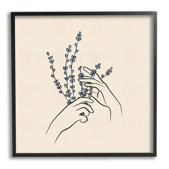 Stupell Industries Hands Holding Lavender Sprigs Botanical Line Doodle Graphic Art Black Framed Art Print Wall Art, Design by JJ Design House LLC
