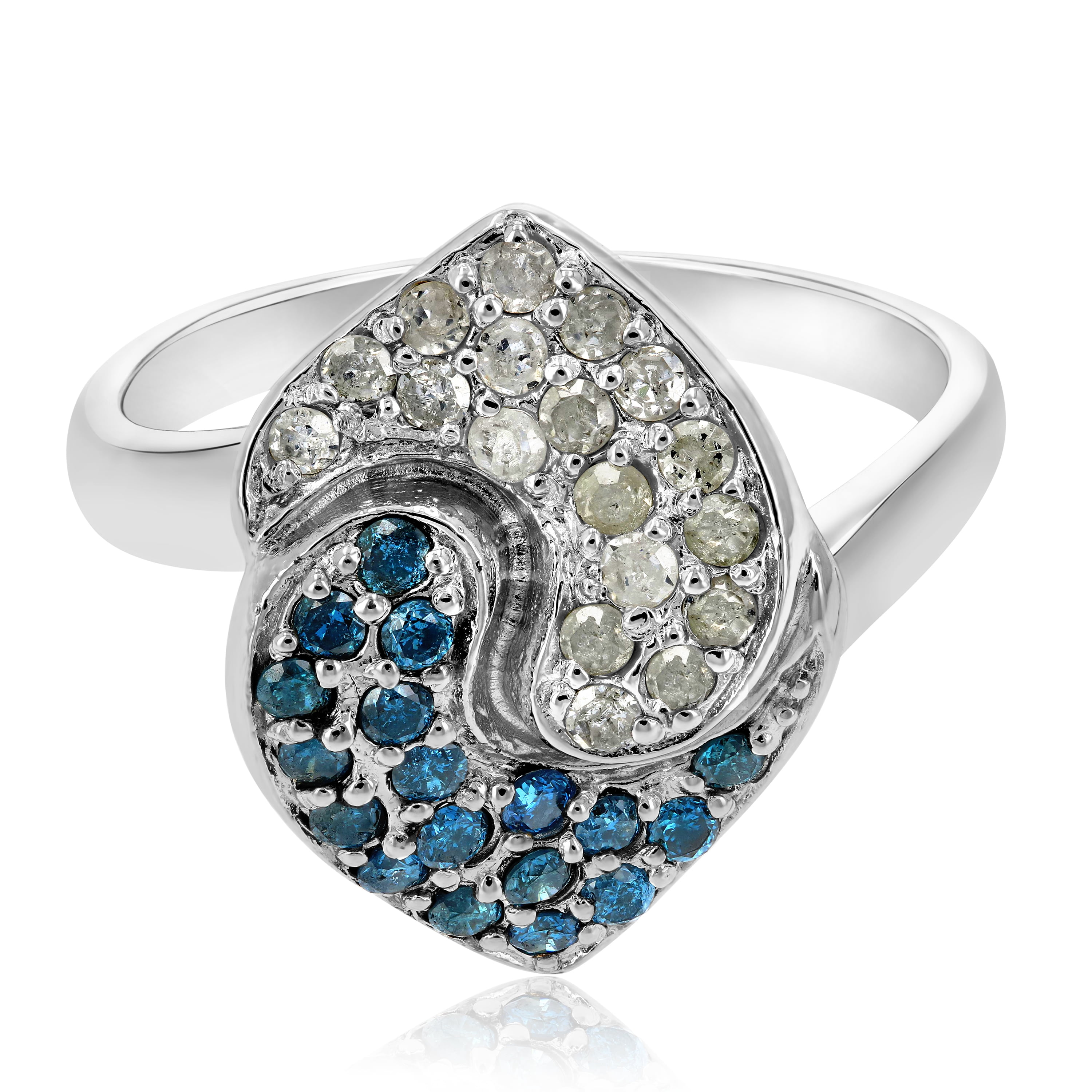 Vir Jewels 0.80 CTTW Blue and White Diamond Ring for Women .925 Sterling Silver with Rhodium