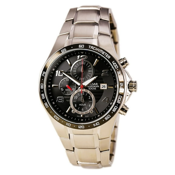 PF8373 Men's Sport Chronograph Black Dial Stainless Steel Bracelet Watch