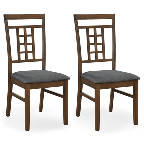 Costway Rubber Wood Dining Chairs Set of 2 Farmhouse Kitchen Chairs with Lattice Back,