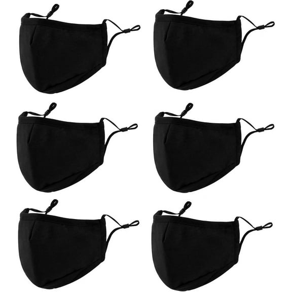3-Ply Cloth Face Mask 6 Pack,Washable, Reusable and Breathable Face Covering with Adjustable Ear Protection Loops women/men (Black*6)