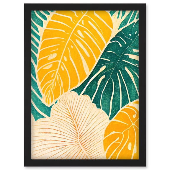Tropical Monstera Cheese Plant Leaf Boho Painting Artwork Framed Wall Art Print A4