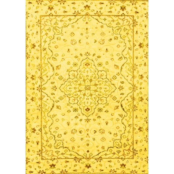 Ahgly Company Machine Washable Indoor Rectangle Persian Yellow Traditional Area Rugs, 5' x 7'