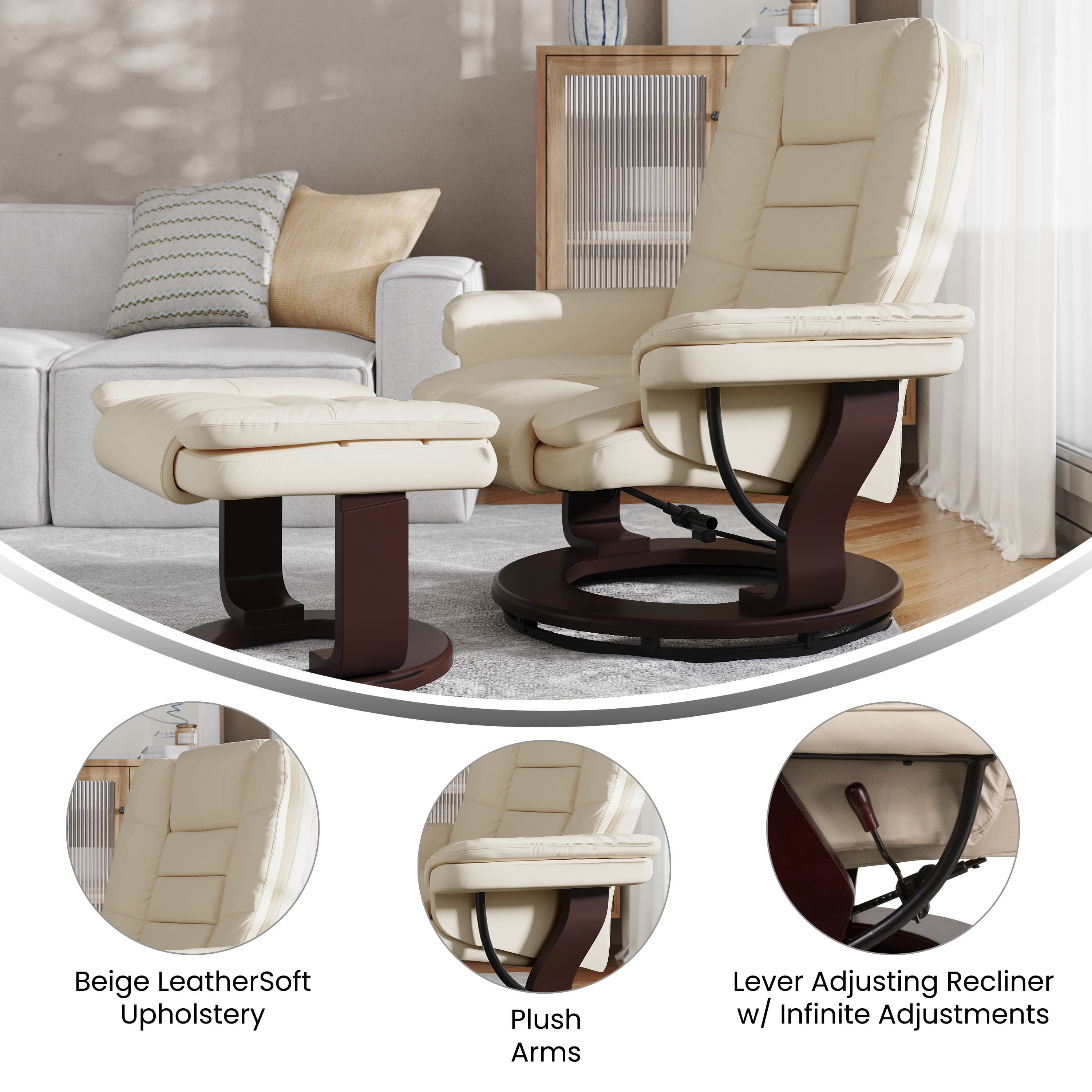 BizChair Faux Leather Recliner, Beige
