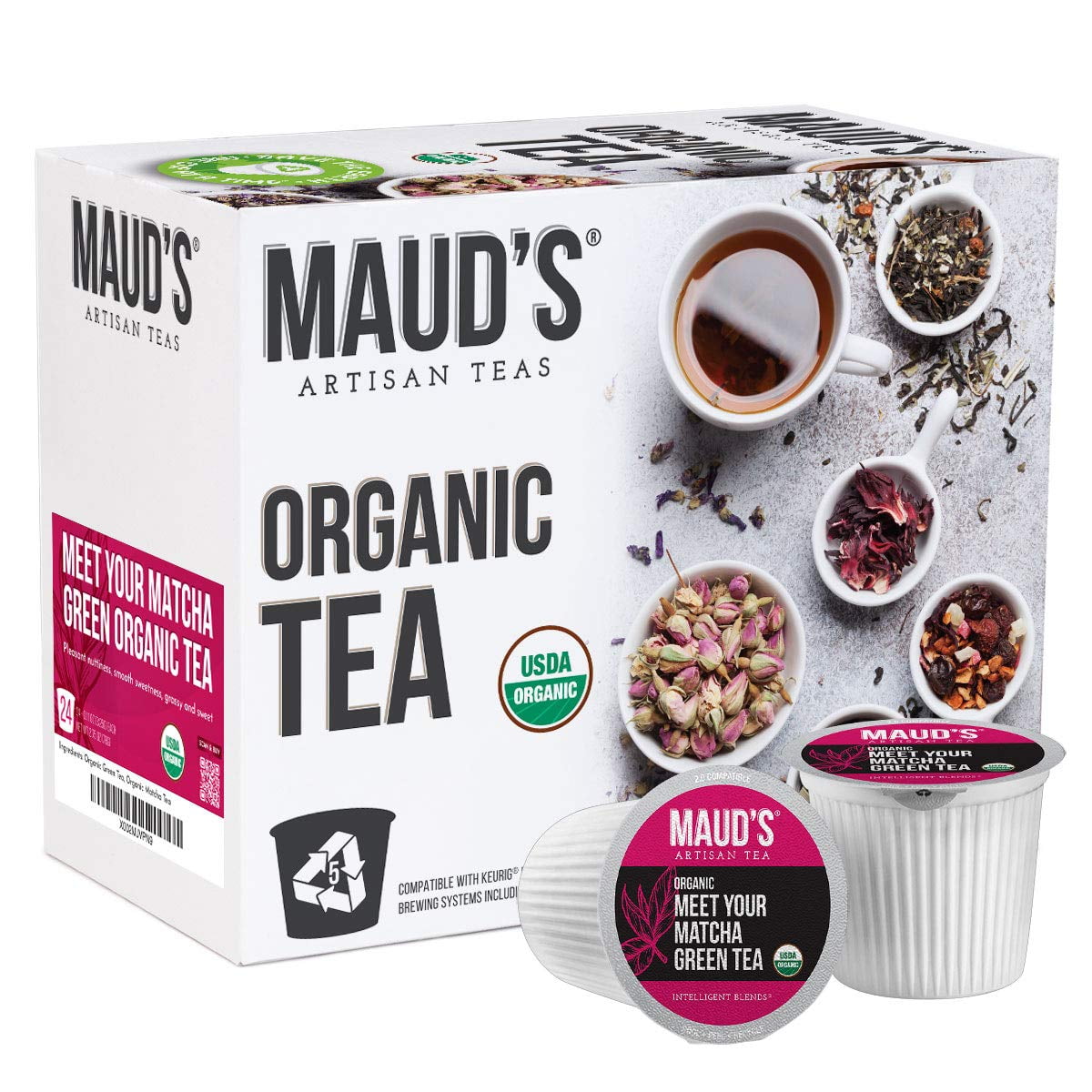Maud's Organic Matcha Green Tea (Meet Your Matcha), 24ct. Solar Energy Produced Recyclable Single Serve Organic Green Tea Pods – 100% Organic Matcha Green Tea California Blended, KCup Compatible
