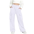 thumbnail image 3 of OVAFBAU Girls Wide Leg Cargo Pants Girls Solid Cargo Sweatpants Elastic Waist Soft Pocket Pants, 3 of 7