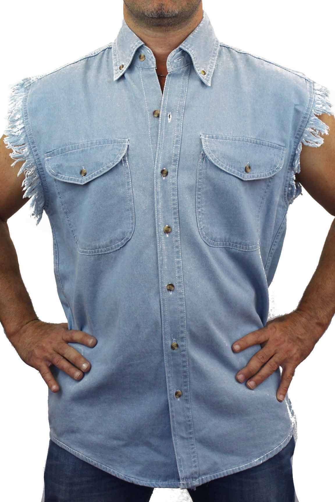 sleeveless denim button down shirt