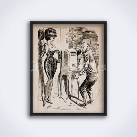 POSTER Double Jackpot, Lucky guy and sexy girl - vintage humor pin-up cartoon art print, poster -UNFRAMED