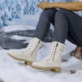 thumbnail image 4 of hopeusnice Lace Up Buckle Decor Side Zipper Boot Block Heel Street Style Boot Beige 35, 4 of 9