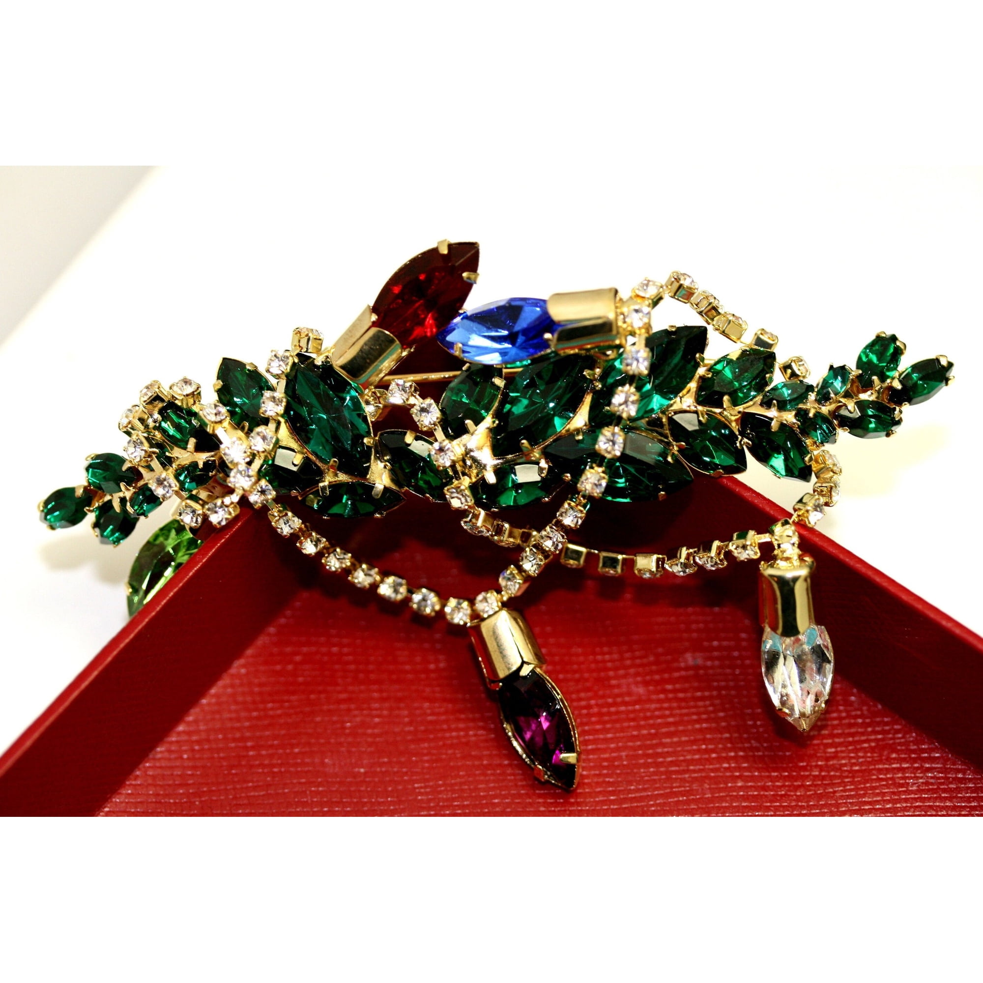 Vintage Design Christmas Lights Rhinestone Pin Brooch Festoon of Crystal Light, Xmas Holiday Light, Holiday Jewelry