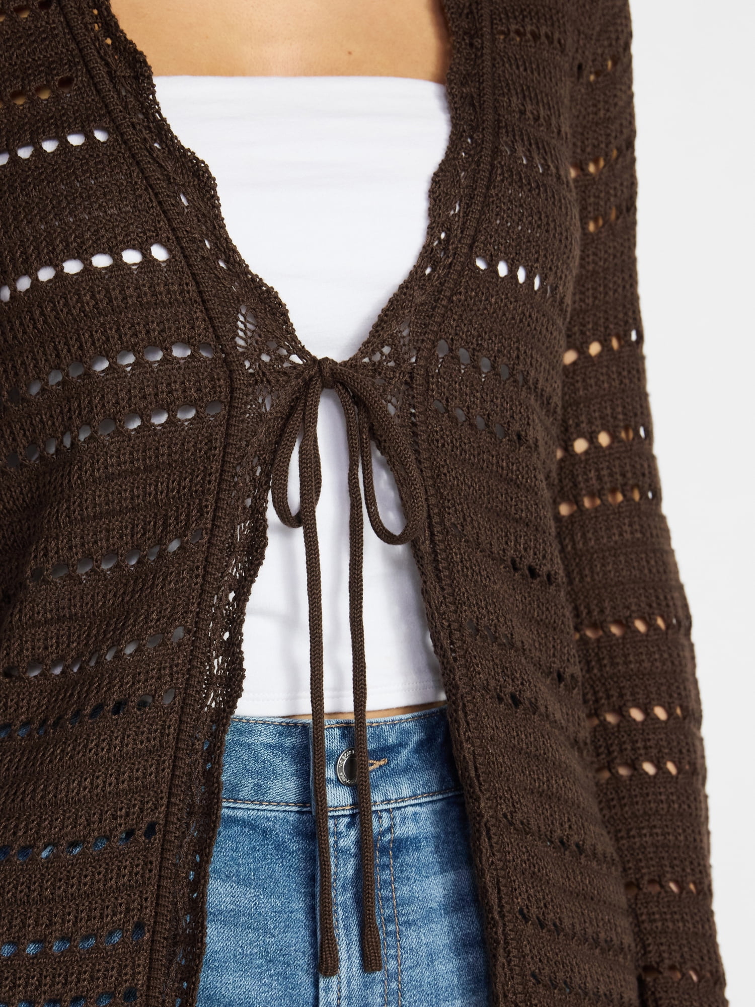 No Boundaries Tie Front Pointelle Duster, Womens