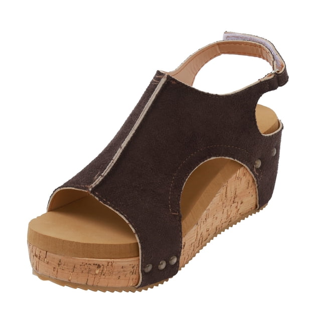 IUJSOY Womens Platform Wedge Sandals Comfortable Open Toe Cork Footbed Retro Suede Summer Shoes