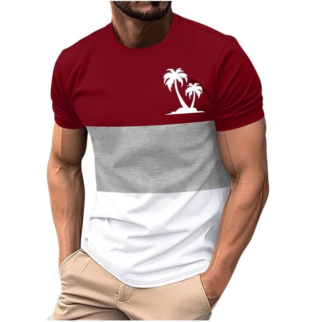 Mens Casual Pantalones Cortos Cuello Redondo Patchwork Impresión Suéter Blusa de Fitness, Camisetas para Hombre