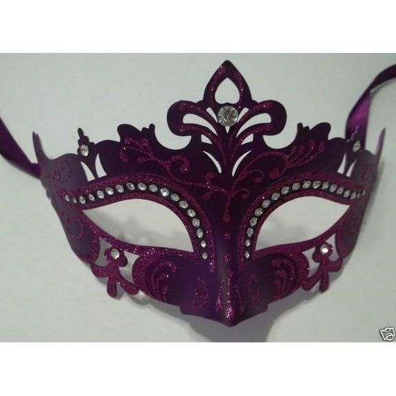 Dark Purple Mardi Gras Princess Crystal Masquerade Mask Laser Cut