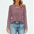 thumbnail image 4 of Nokdvo Sweatshirts for Woman Fashion 2025 Plaid Crew Neck Pullover Long Sleeve Casual Loose Fitting Shirts,Pink XL, 4 of 5