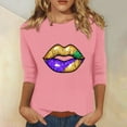thumbnail image 2 of Jinhomg Funny Mardi Gras Shirt for Women 2025 Fancy Carnival Themed Lips Graphic Tops Plus Size 3/4 Sleeve Parade Pullover Ladies Holiday Party Tees Pink M, 2 of 6