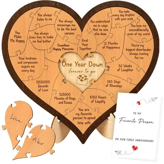 ZLKMQM 3 Year Anniversary Wooden Gifts for Couple - Handcrafted Third Anniversary Wedding Gift for Him Her, Happy 3rd Marriage Anniversary Keepsake for Husband Wife Dating Partners