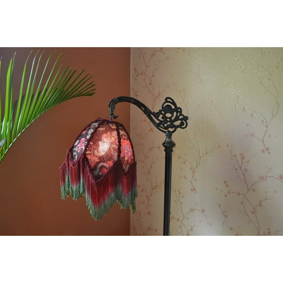 BespokeByNikita Lotus Printed Fringe Silk Black Lampshade