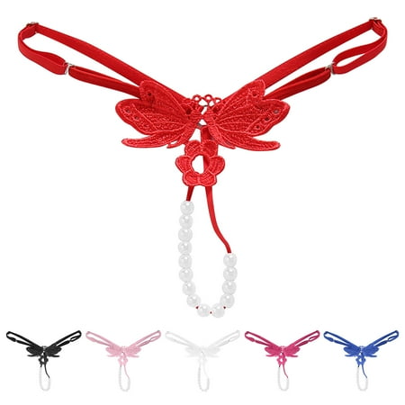 Ukumplol Panties for Women Thong Underwear Women Womens Transparent Hot Embroidered Pearl Massage T Pants Open Crotch Thong G String Thongs for Women Womens Thong Underwear Hot Pink One Size